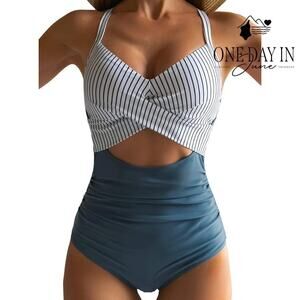 Eomenie Cross Front Cut Out One Piece Swimsuit Size 2XL